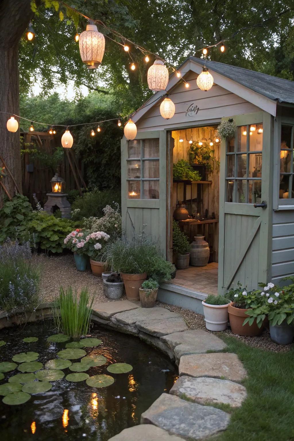 A potting shed with whimsical touches.