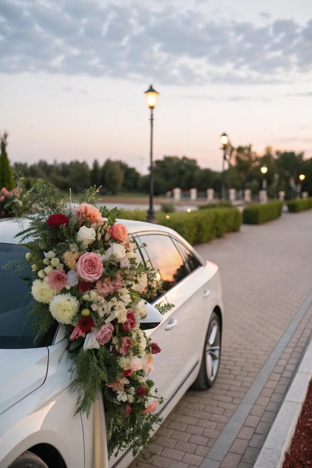 Flowers bring natural beauty and fragrance to the car.