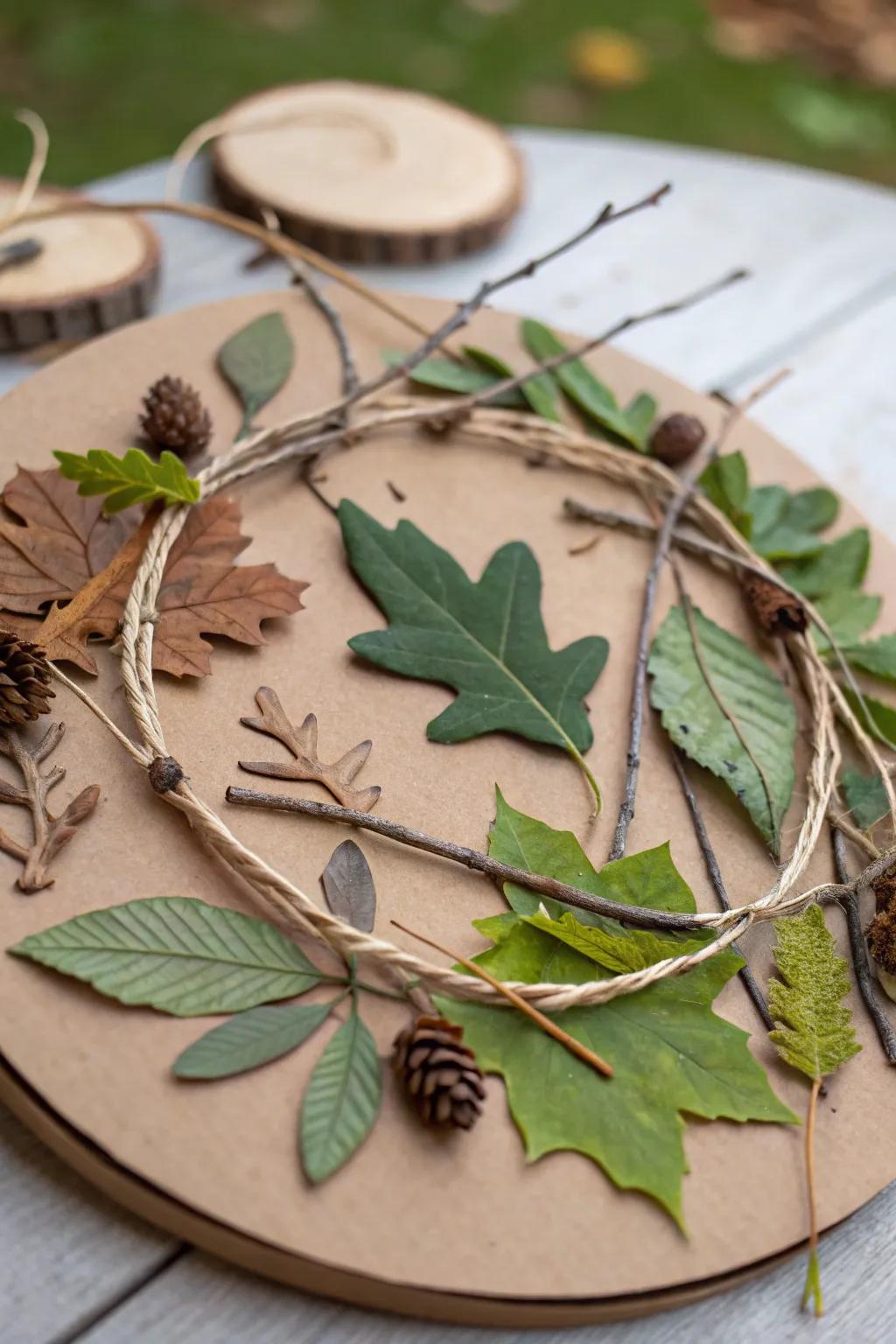 A beautiful nature collage ornament, bringing the serenity of the outdoors into holiday decor.