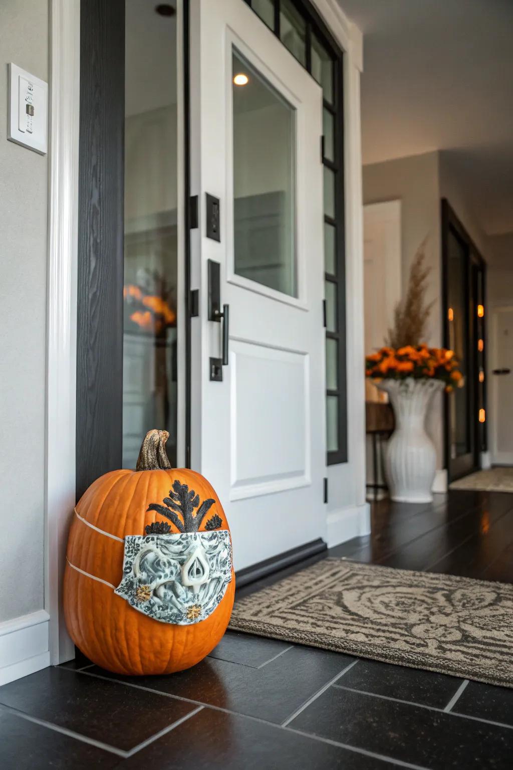 Masked pumpkins introduce a hint of mystery to your Halloween decor.