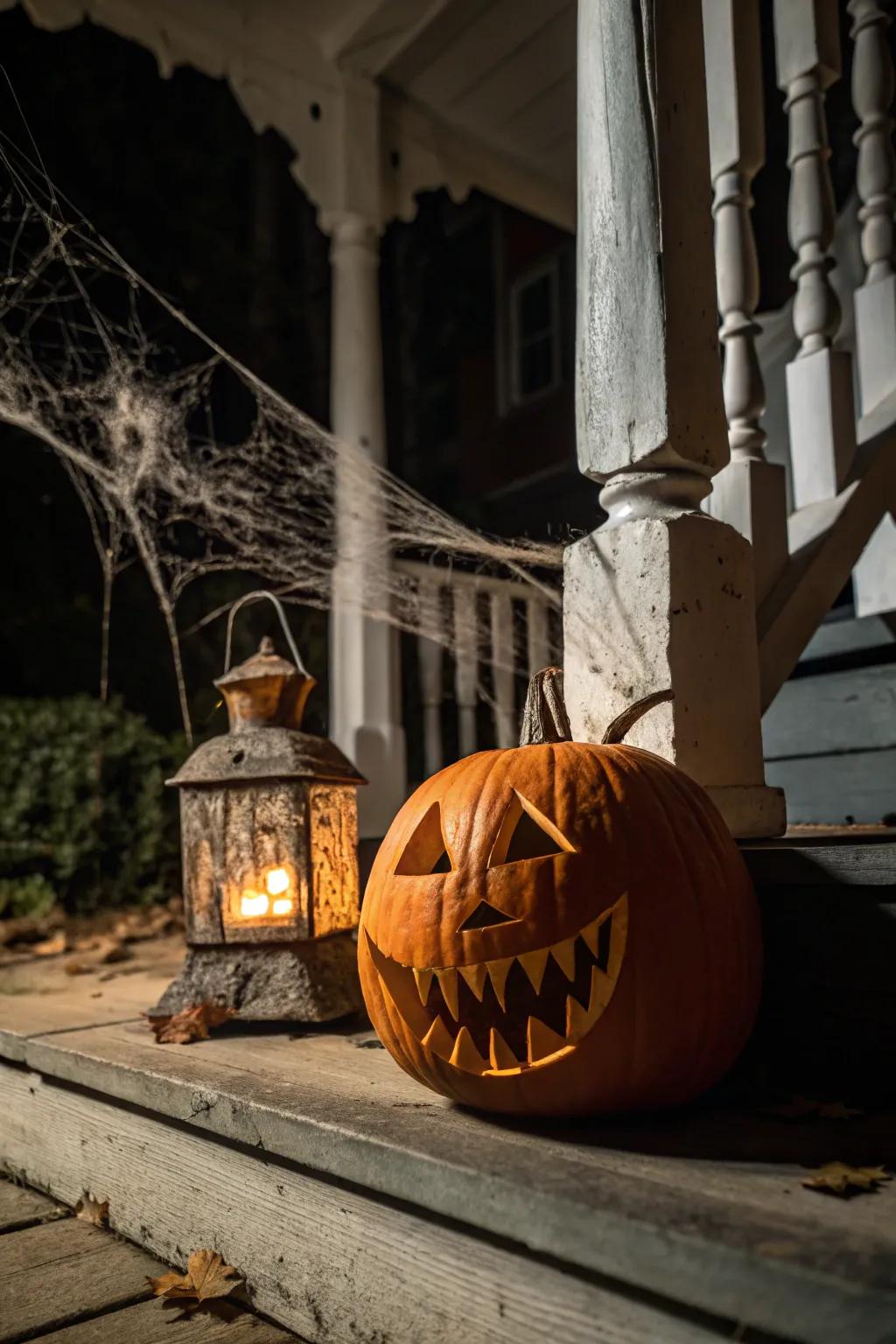 Vampire pumpkin prepared to provide a terrifying treat.