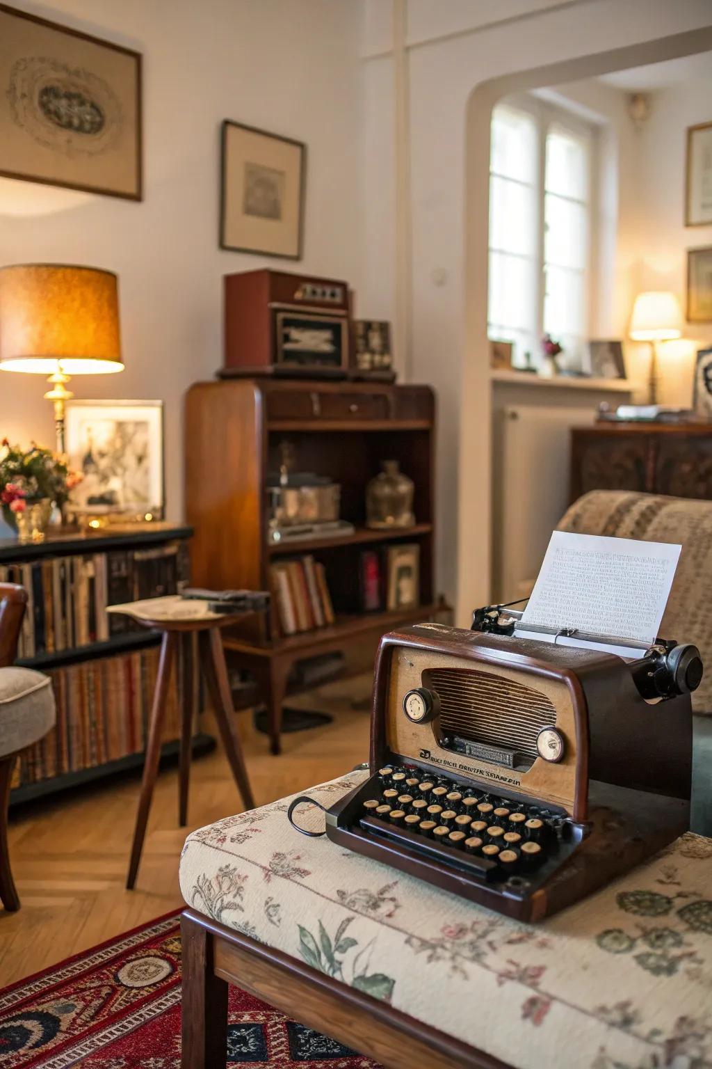 Retro and vintage decor adds nostalgia to the room.