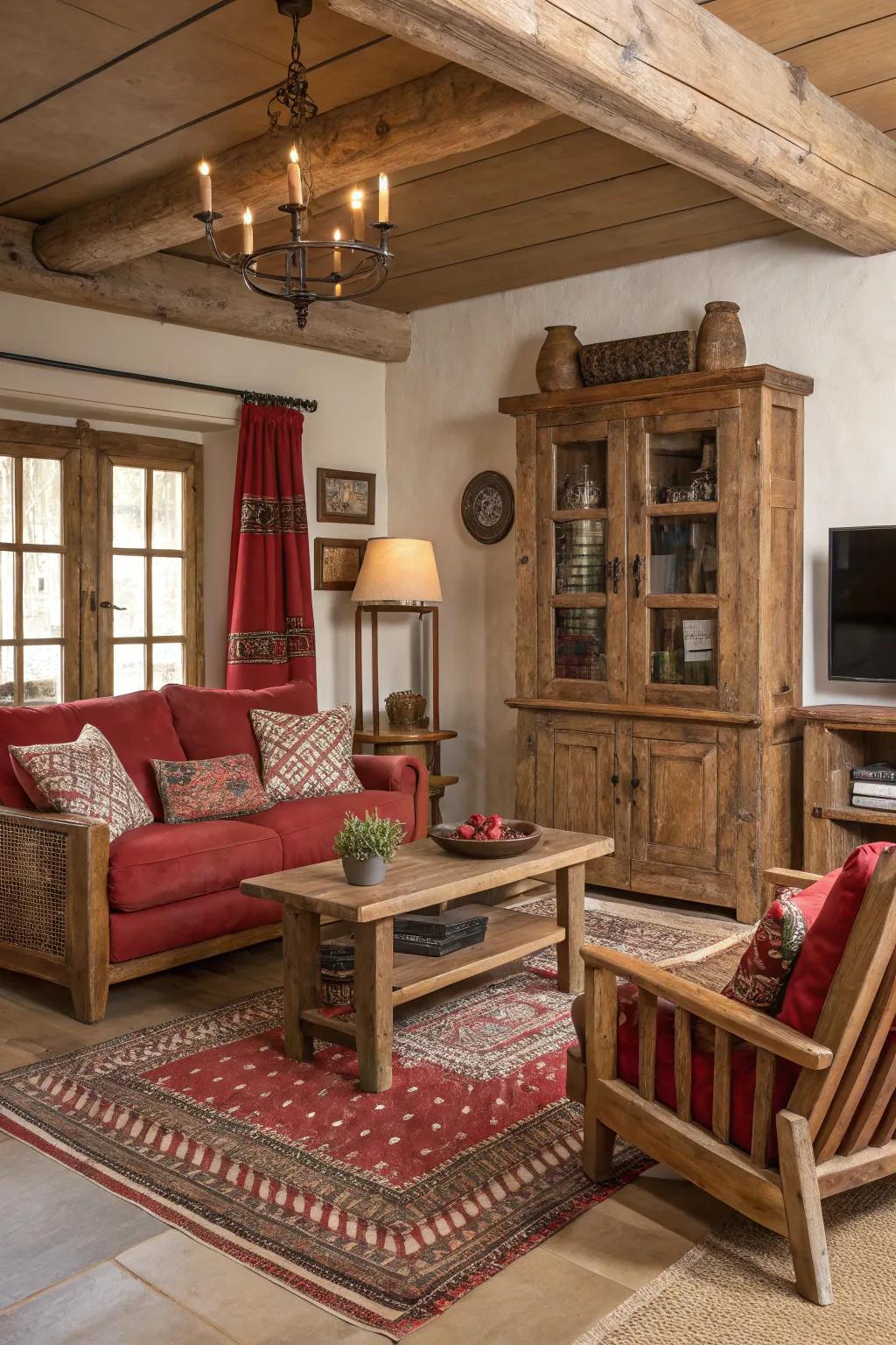 Dusty rouge highlights create a vintage, slow-paced vibe.