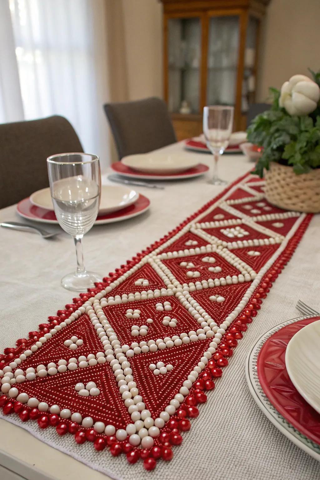 Invigorate your dining space using a sphere-adorned table runner.