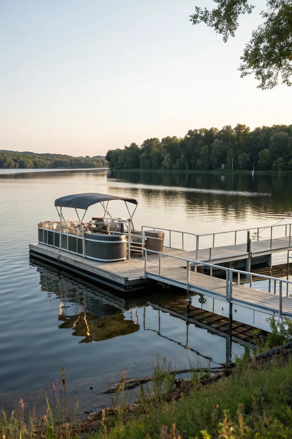 A floating dock adjusts automatically with changing water levels.