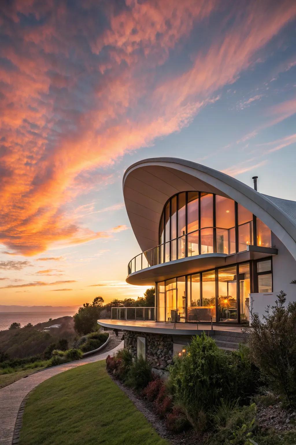 Curved roofs add a contemporary and fluid aesthetic to any home.
