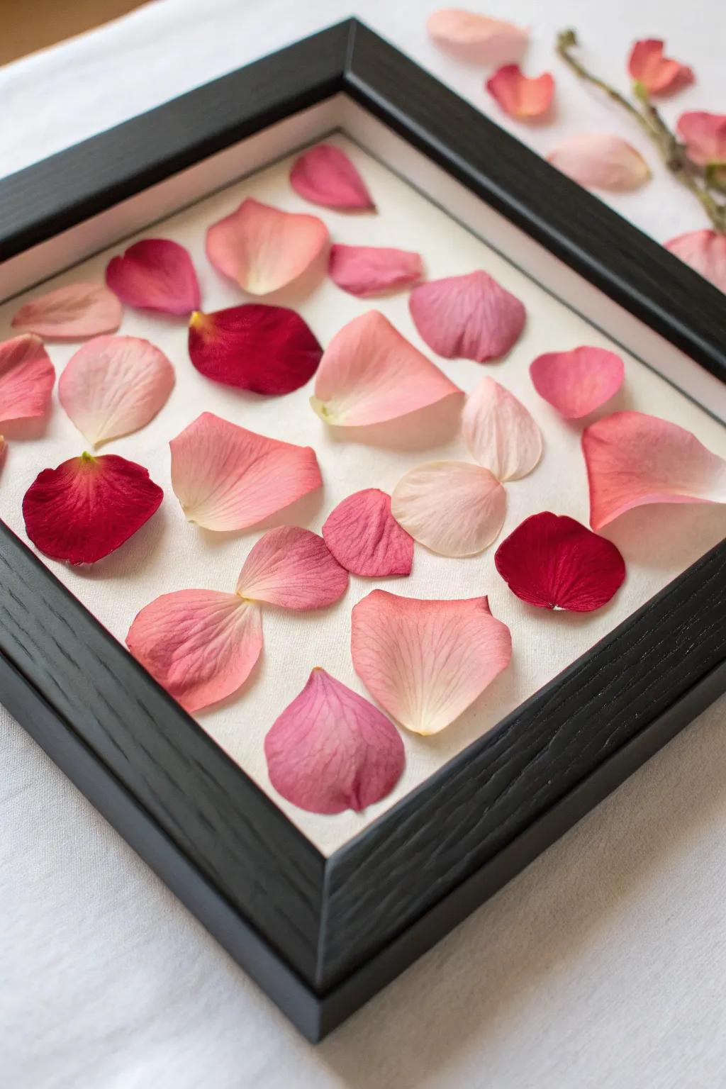 A framed memento of pressed rose petals