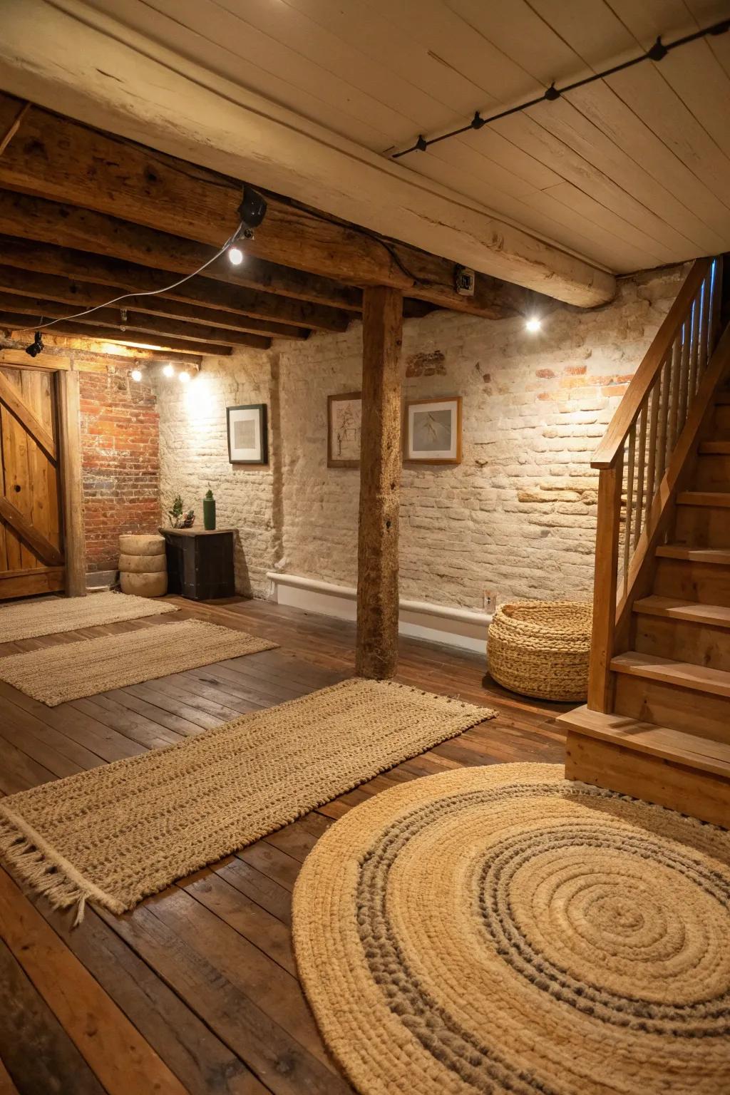 Natural fiber rugs add warmth and texture.