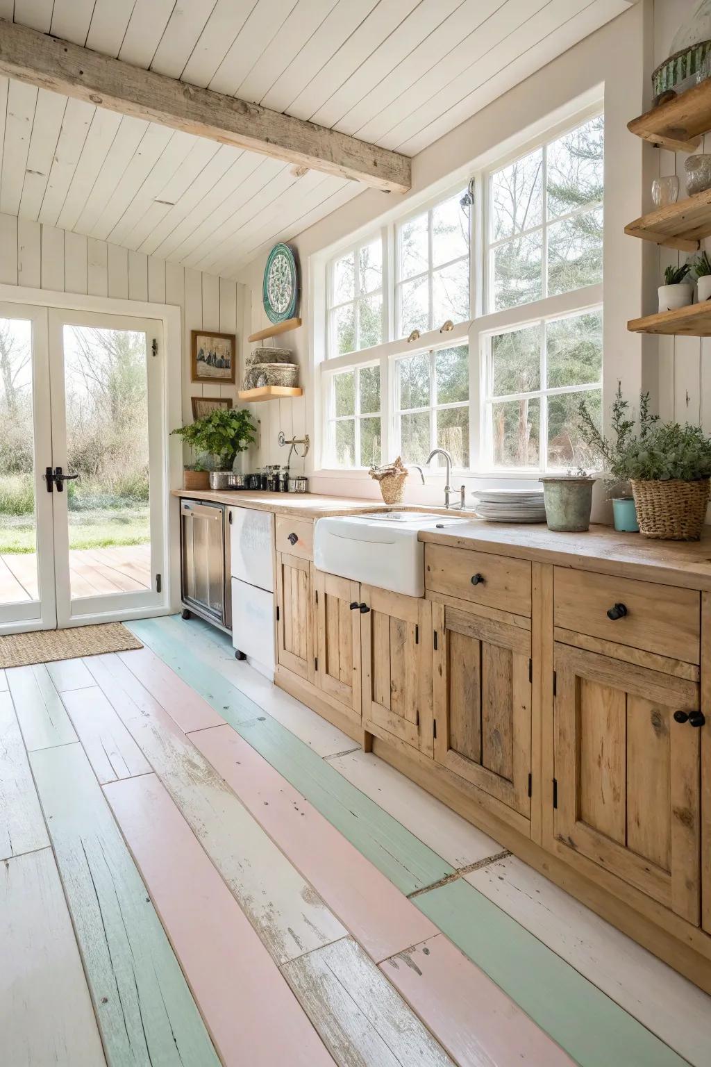 Colored wood floors offer a fresh twist on rustic style.