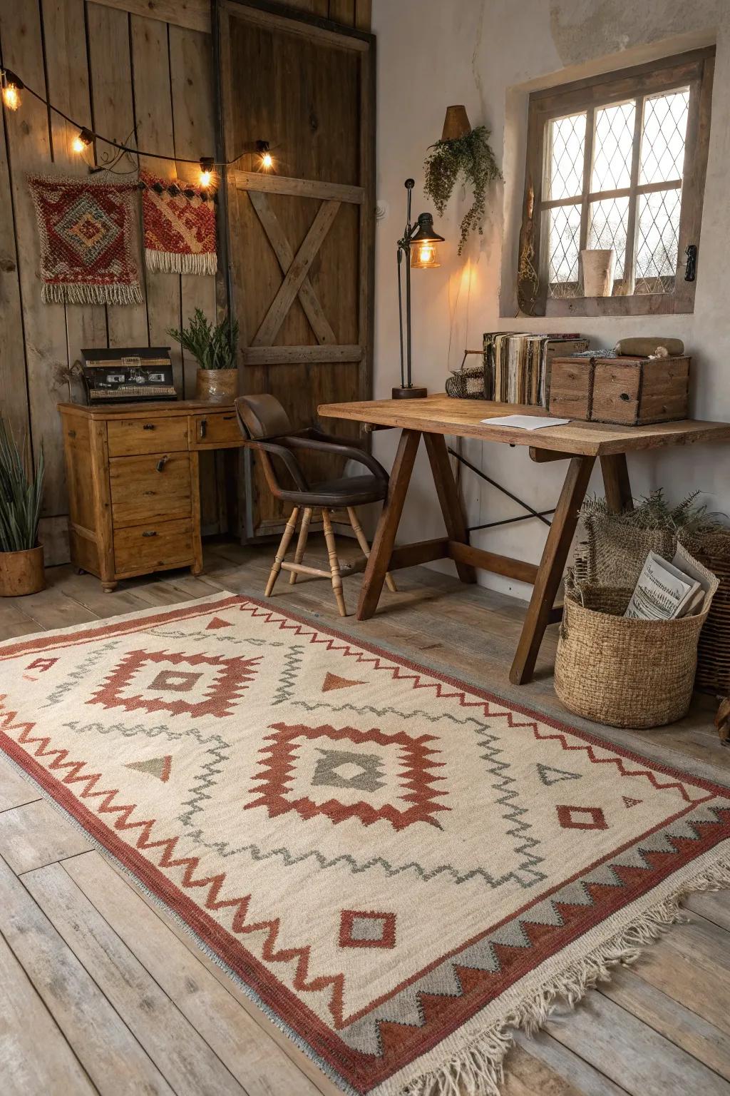 Geometric mats add texture and visual interest to your farmhouse office.