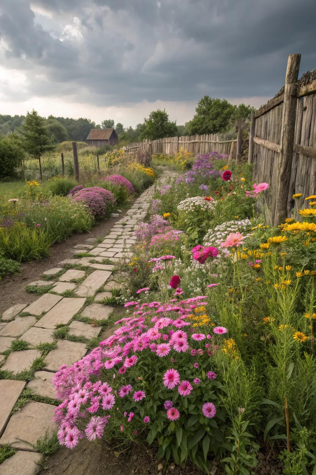 Wildflower beds adding color and vitality to the garden.