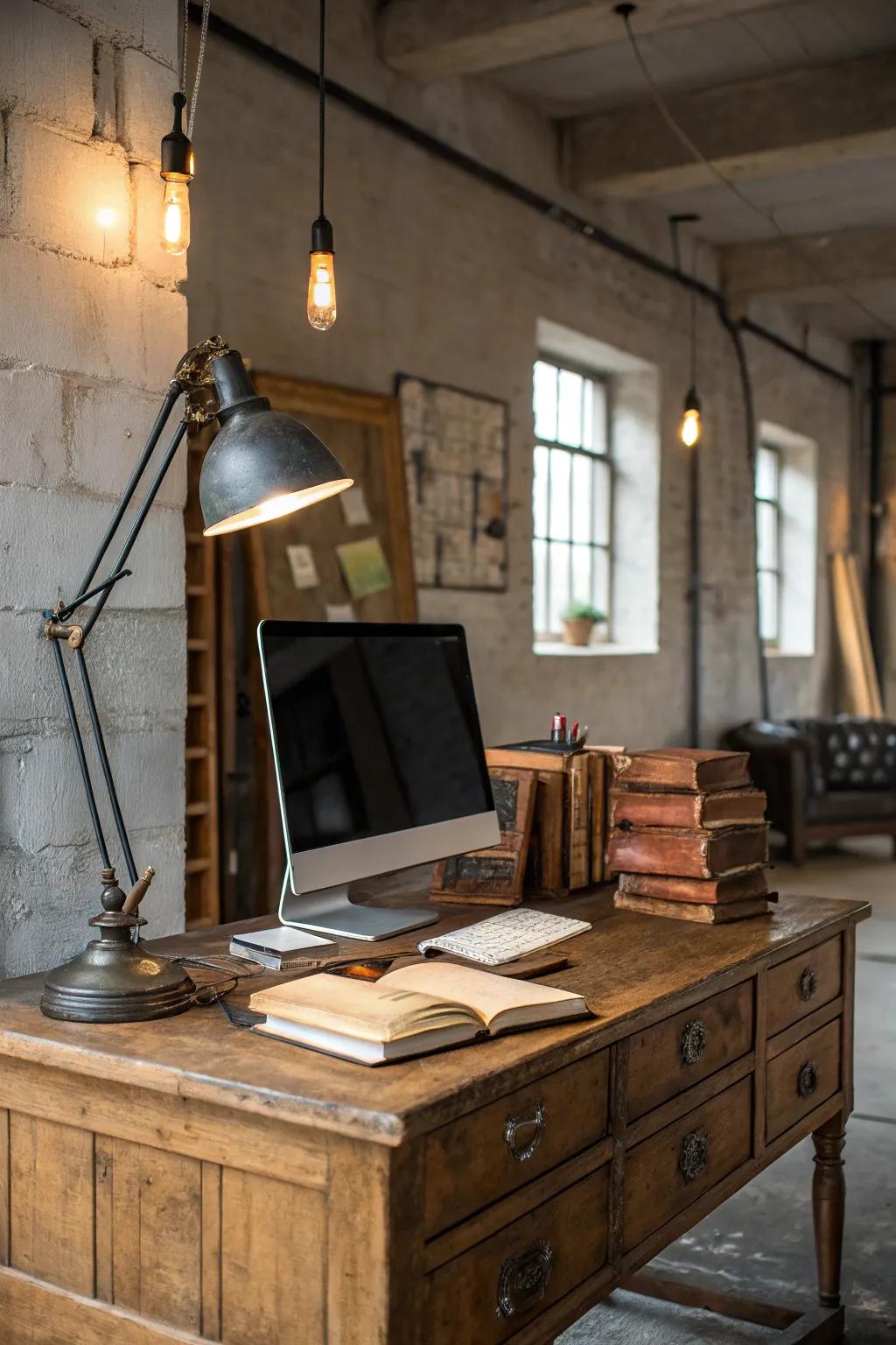 An agreeable integration of classic and modern elements situated inside a country office.