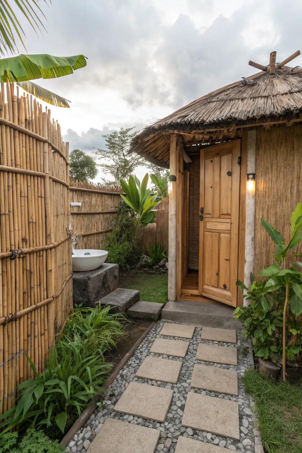 Bamboo walls provide seclusion and an organic vibe.