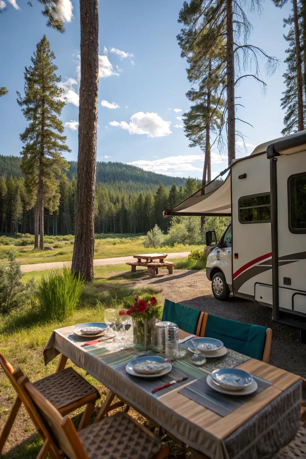 An outdoor dining space makes meals more enjoyable.