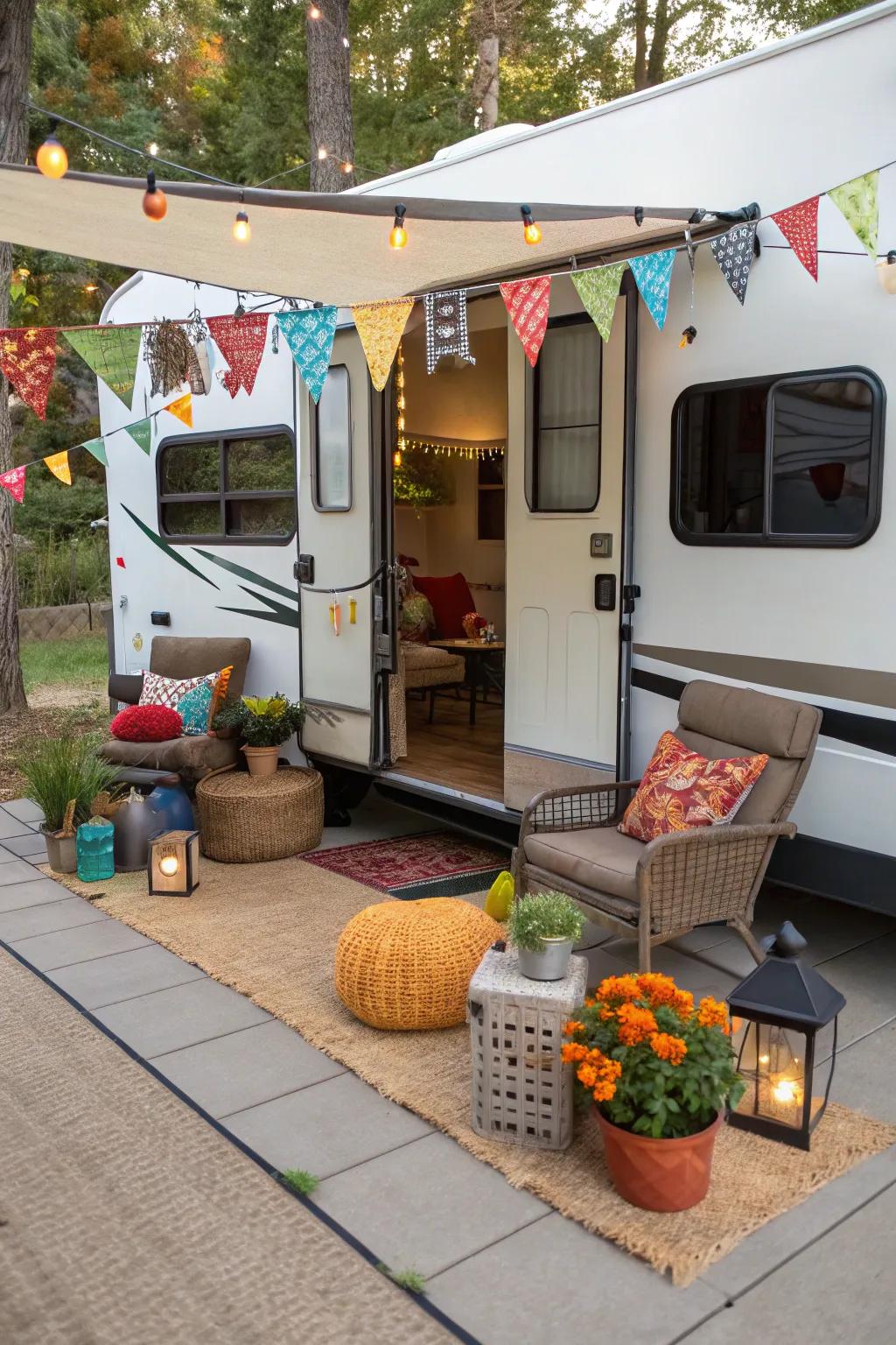 Subject-based decor adds character and charm to your RV patio.