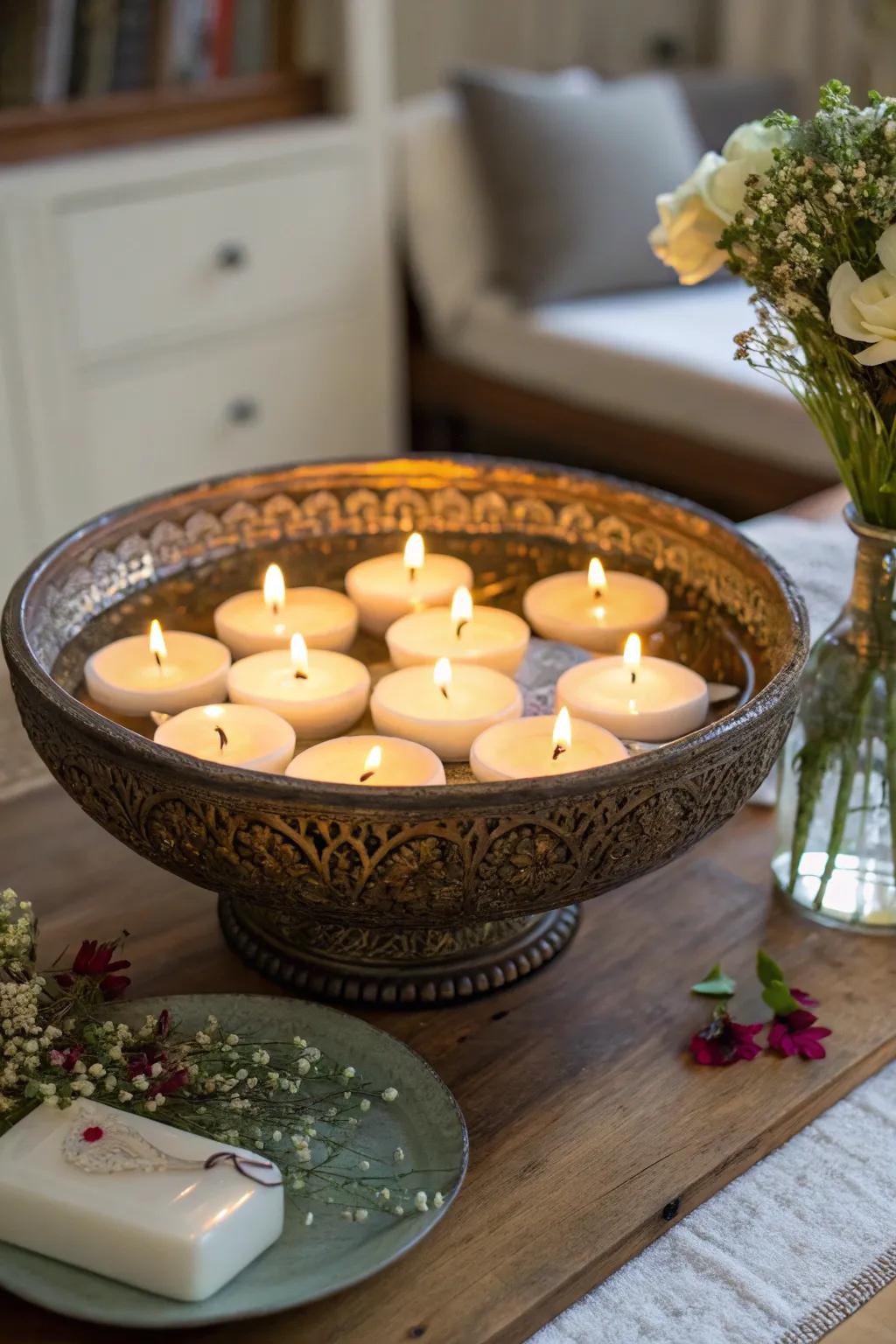 Floating candles add a magical touch to any decor.