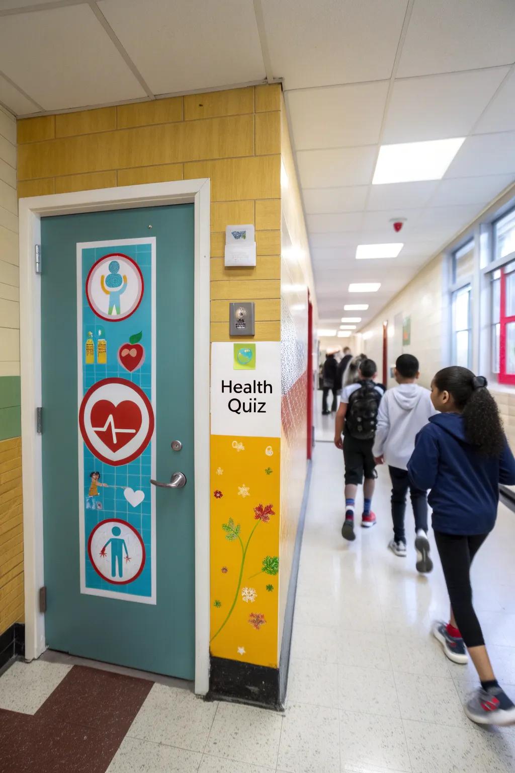 An interactive school nurse's entrance showcasing a health survey for learners.