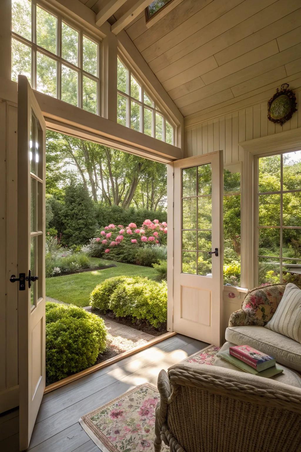 A she shed perfectly connected with the outdoors.