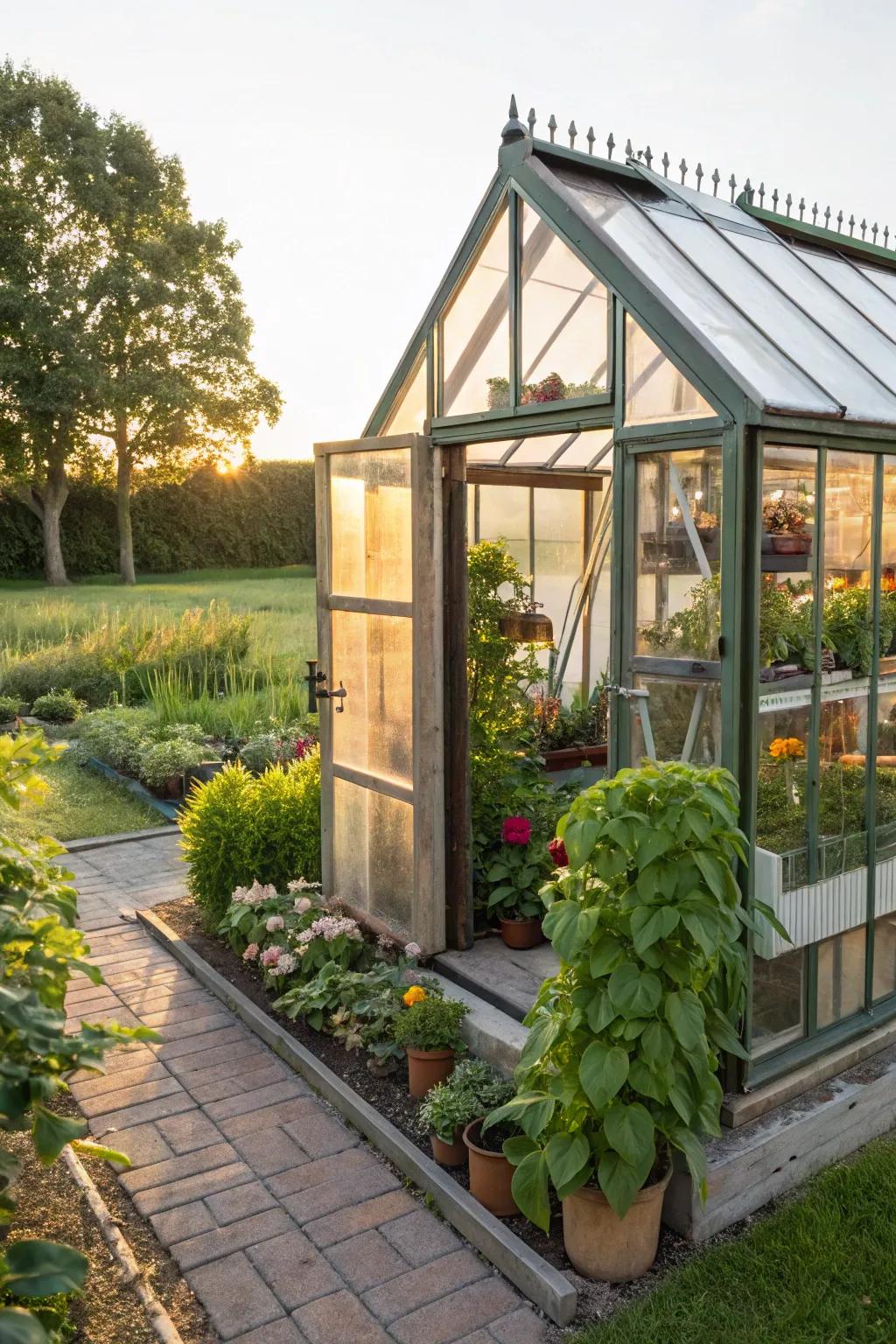 A garden shed converted into a miniature greenhouse.