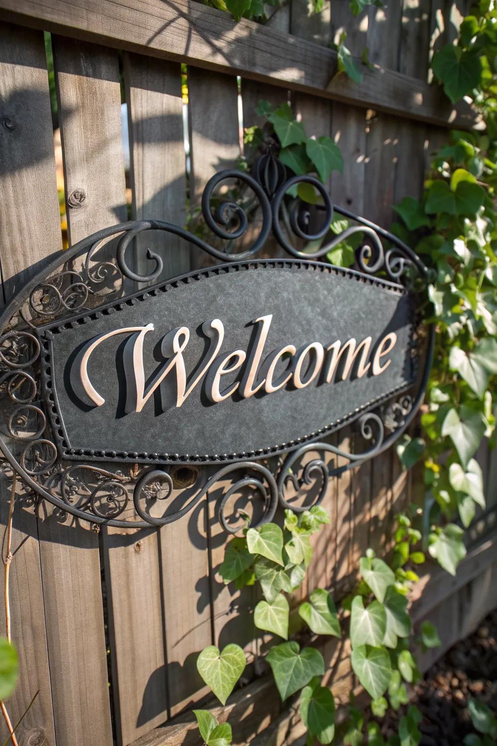 Add a personal touch to your entrance using a personalized metal 'Welcome' plague which blends beauty and charm.