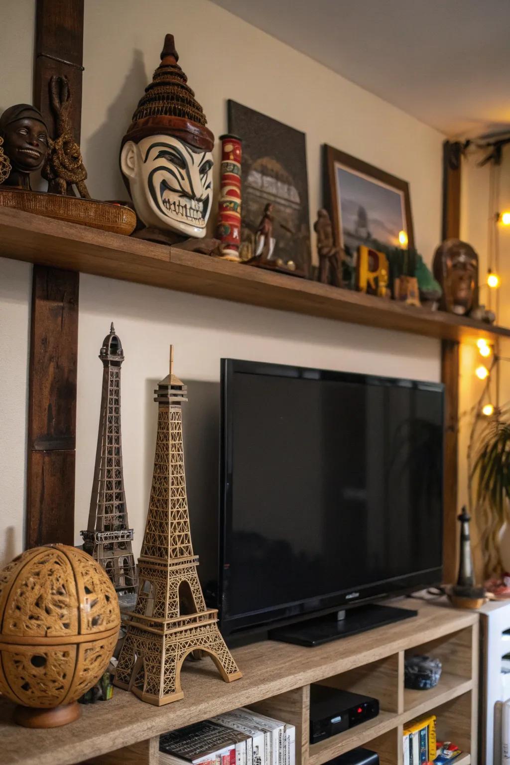 Global treasures introduce a personal element above the TV.