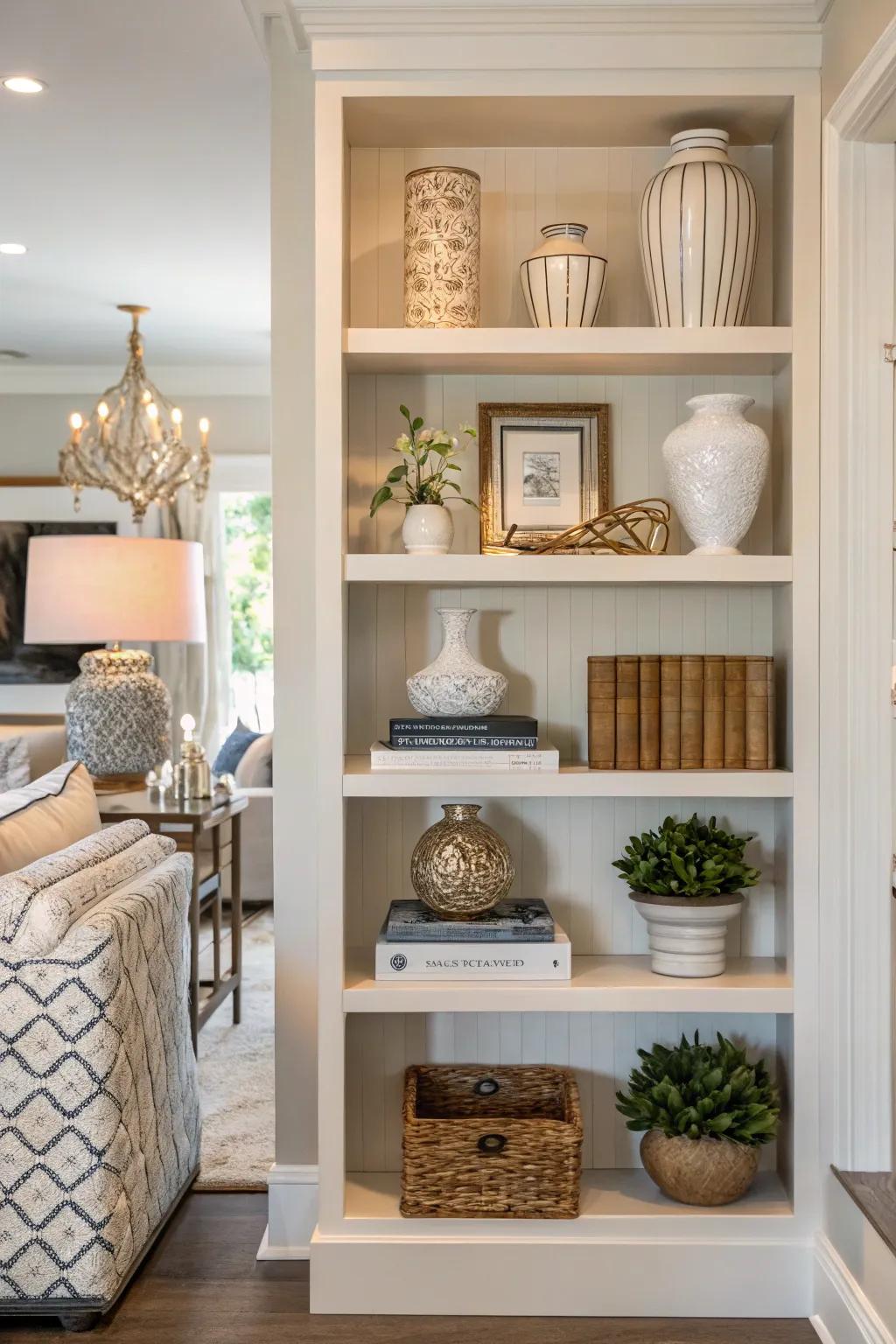 Balanced layouts produce a harmonious shelf design.