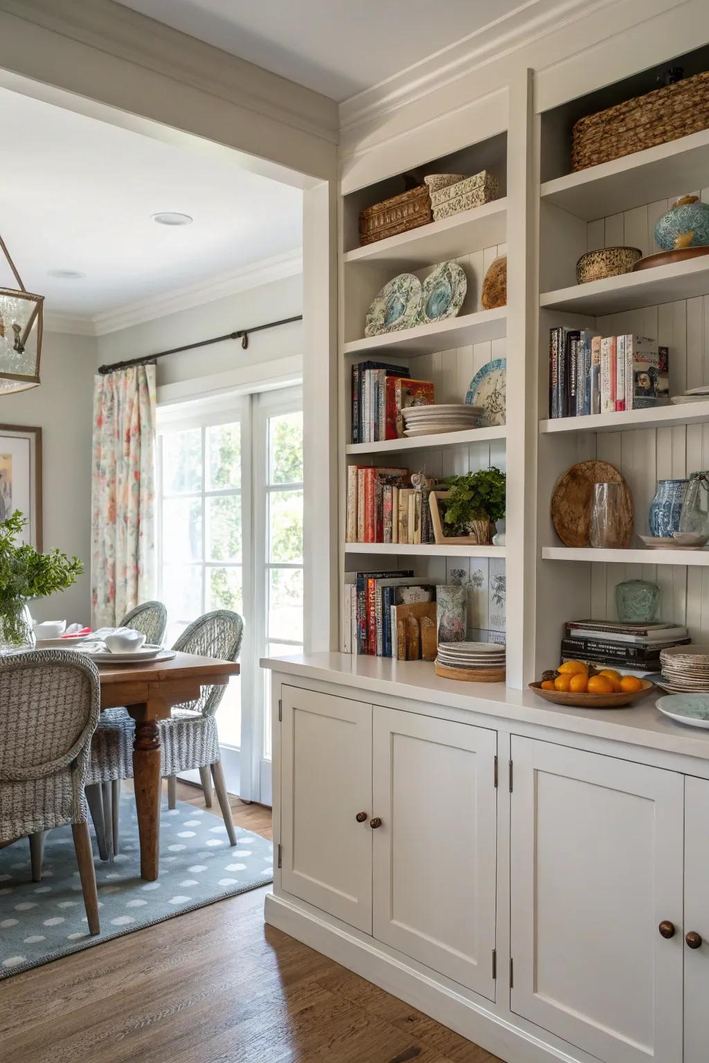 A combination of open and closed shelving for a balanced approach.
