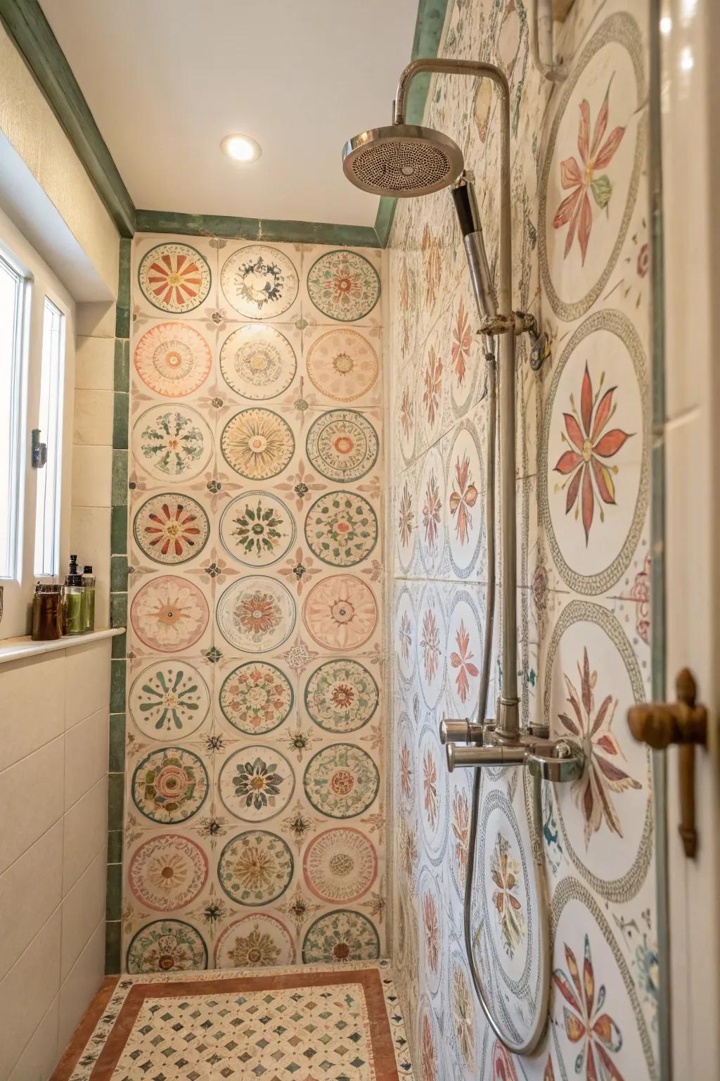Add timeless character to your shower with vintage patterns.