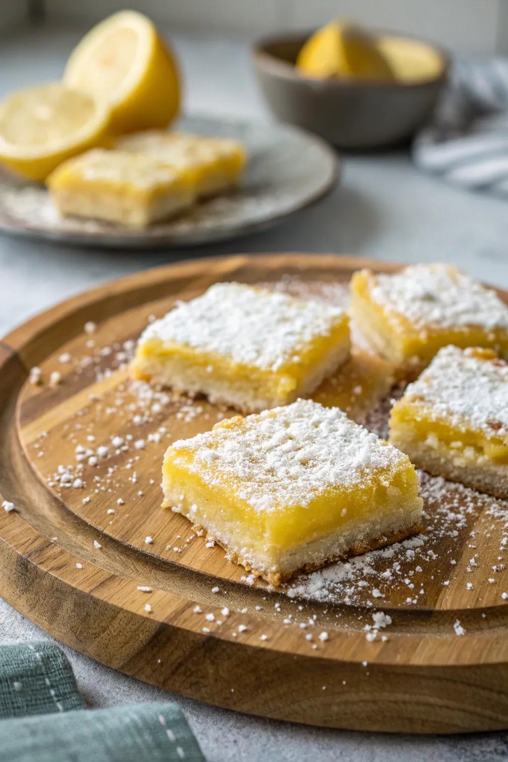 Tangy handcrafted citrus bars, a reviving supplement to the dessert selection.