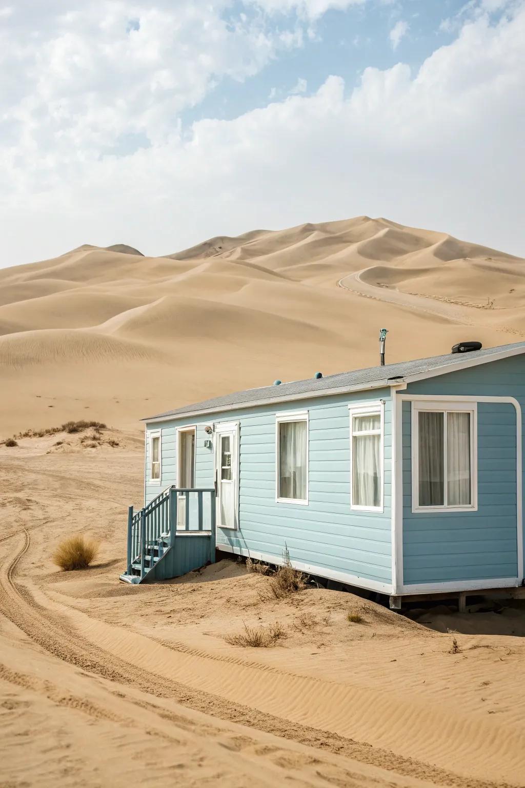 Light blues imbue your mobile home with a rejuvenating coastal sensation.