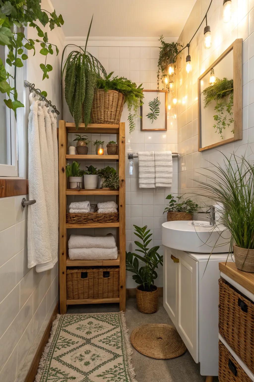 Plants make towel areas feel fresh.