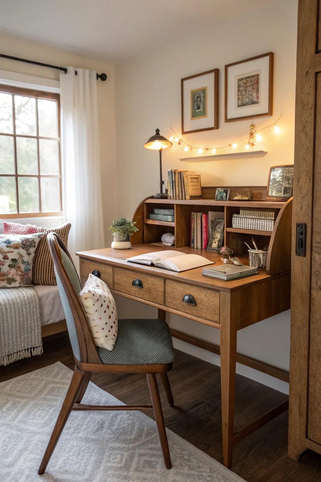 Vintage desks add character and uniqueness.
