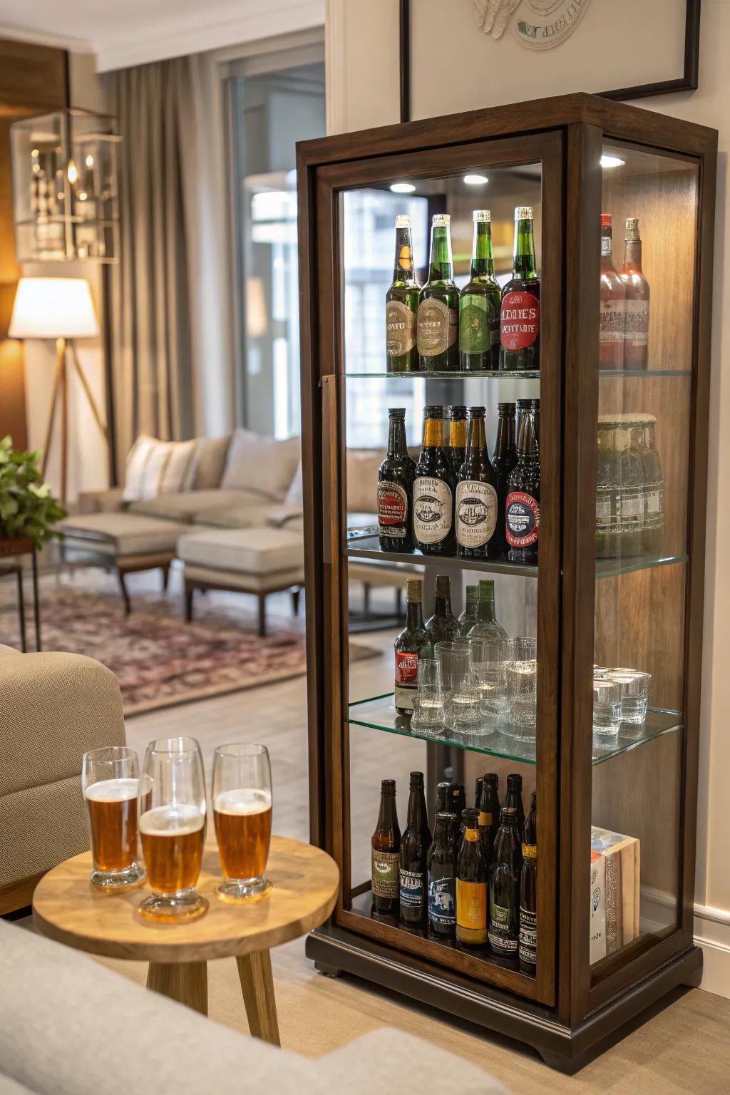 Elegant glass showcase for beer enthusiasts.