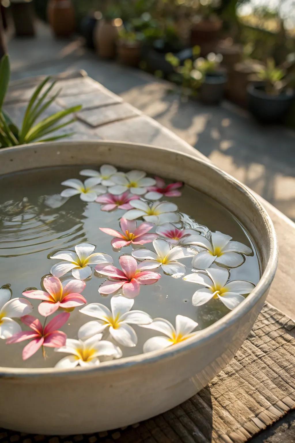 Floating flowers create a serene and stylish table centerpiece.