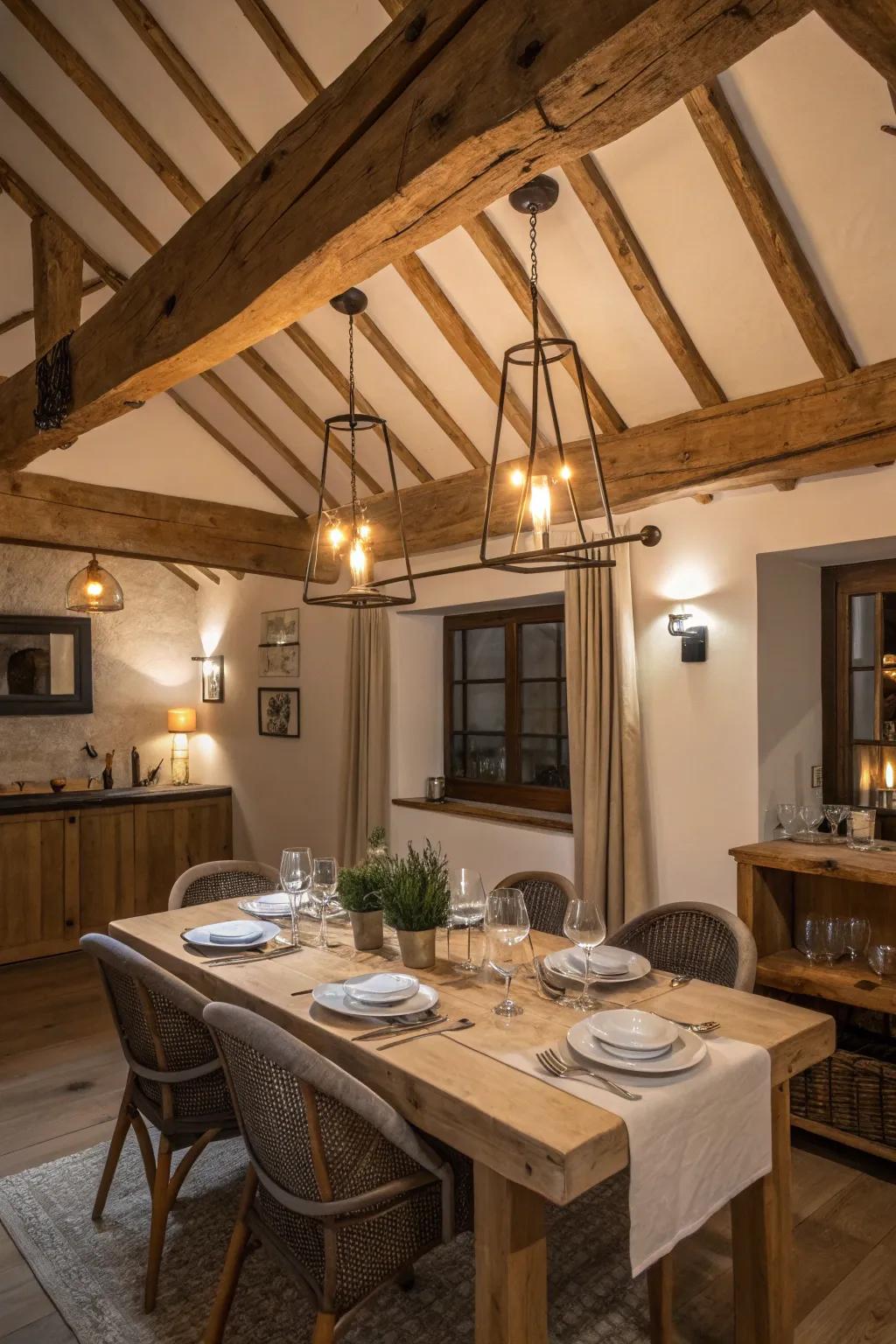 A harmonious blend of modern and traditional elements in this dining area.