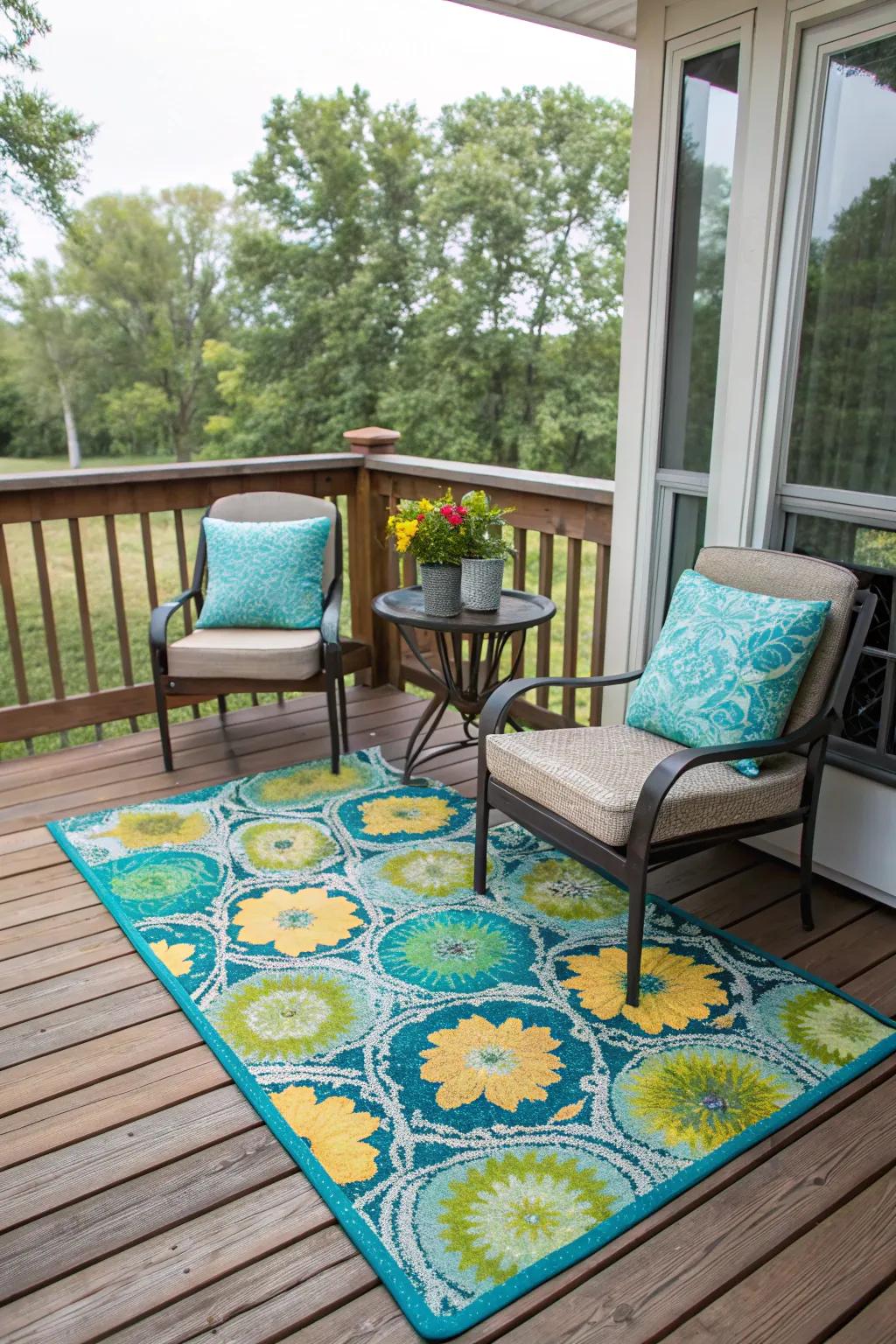 A decorative rug brings warmth and individuality to your deck.