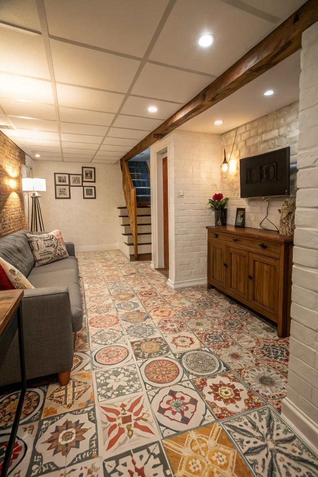 Employ unique flooring to redefine the aesthetic of your basement.
