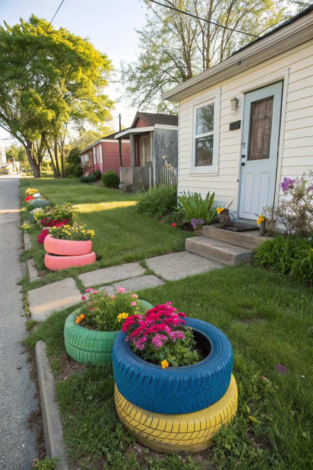Repurposed items bring unique charm to the garden.