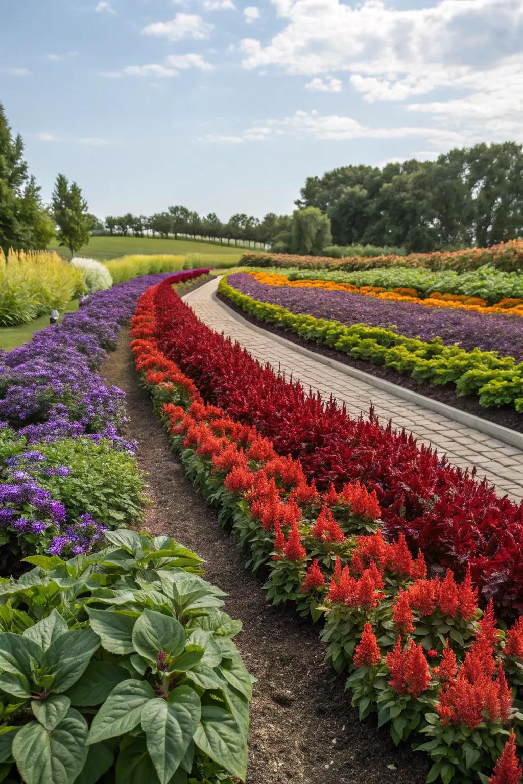 Segmented color planting introduces a contemporary, artistic touch to garden plots.