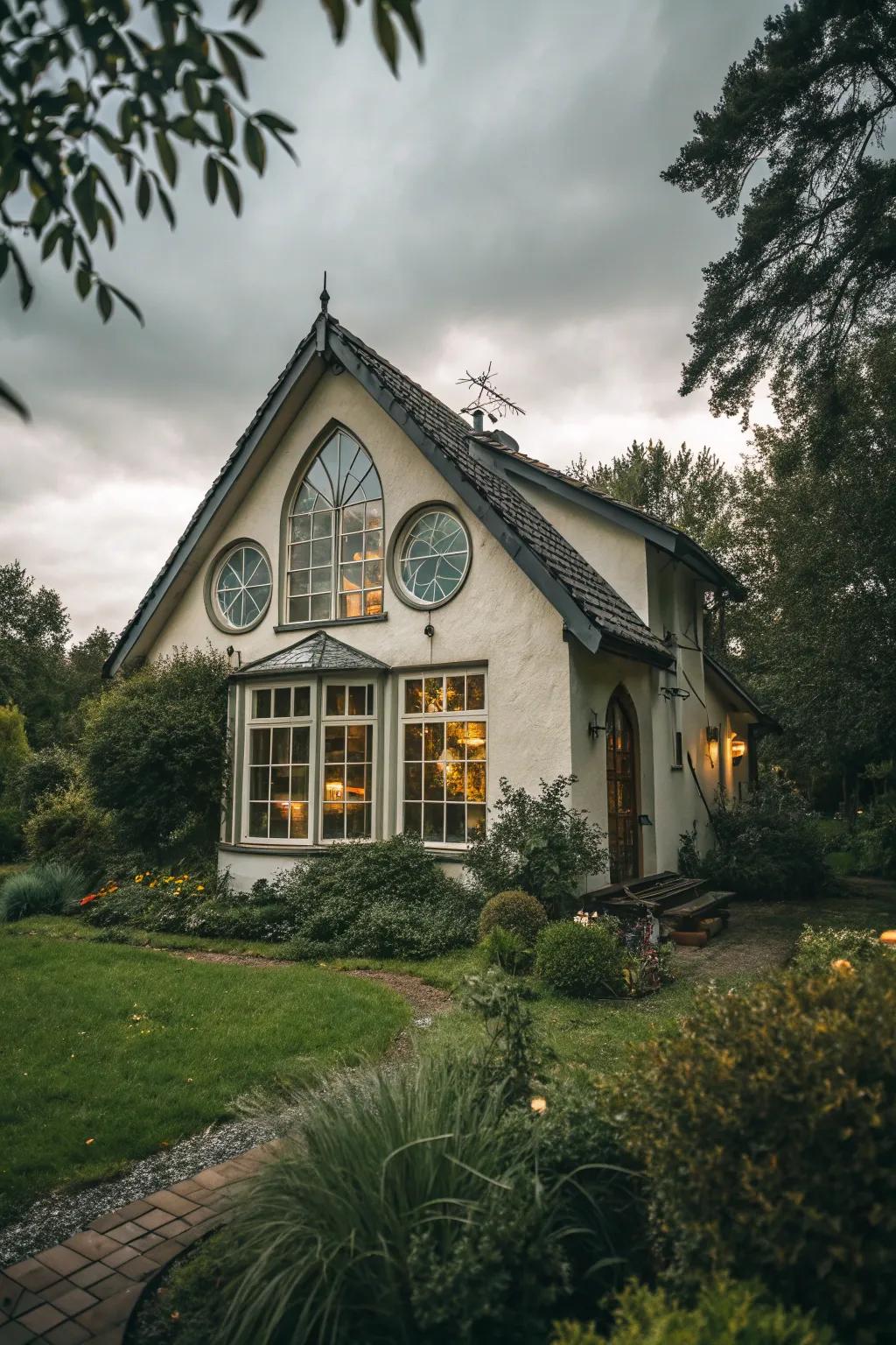 Distinct window designs bring in luminosity and function as a focal point.