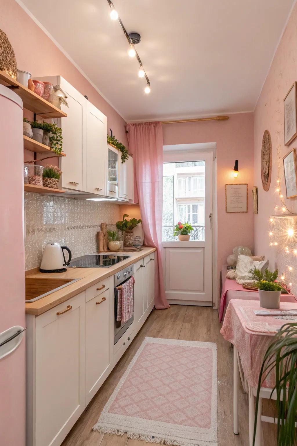 Delicate rose provides a refreshing substitute to conventional neutrals.