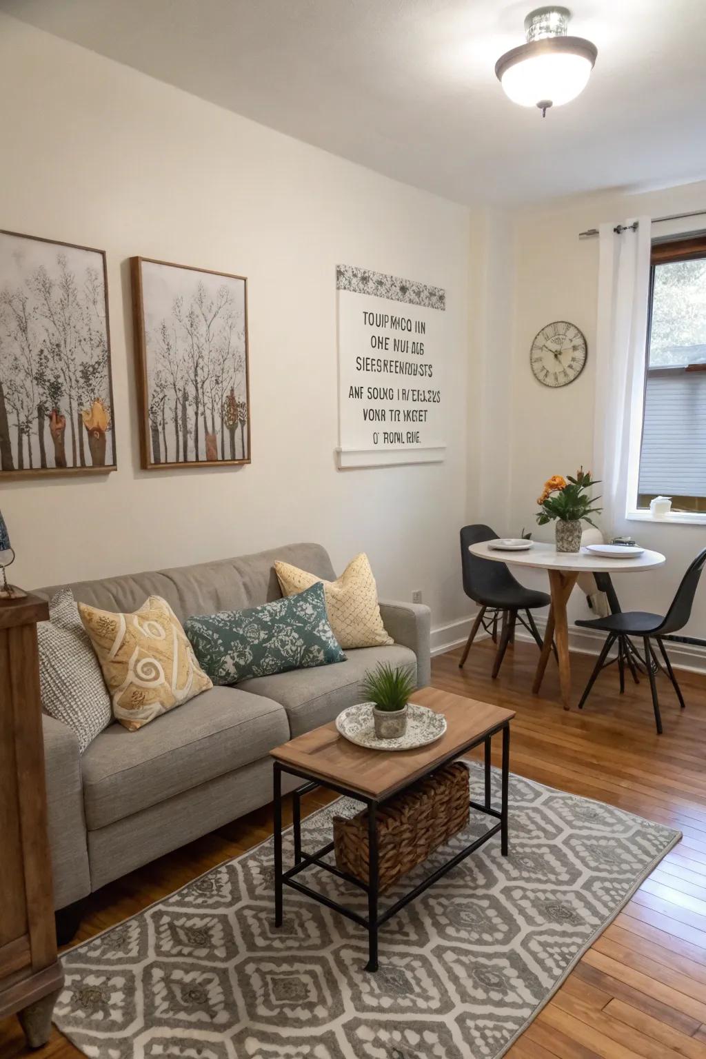 Practical decor adding personality without clutter.