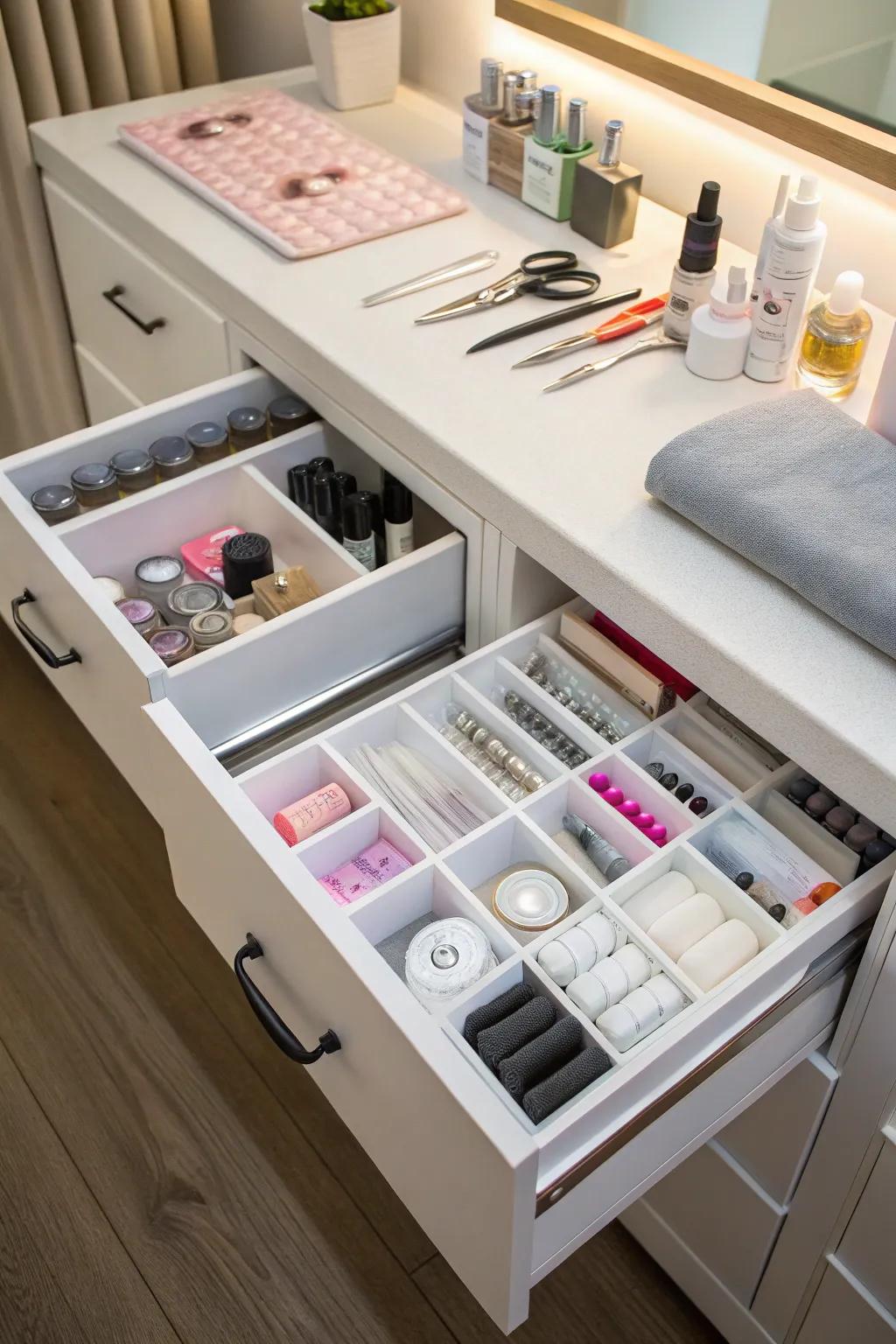 Well-organized storage makes your nail room neat and efficient.