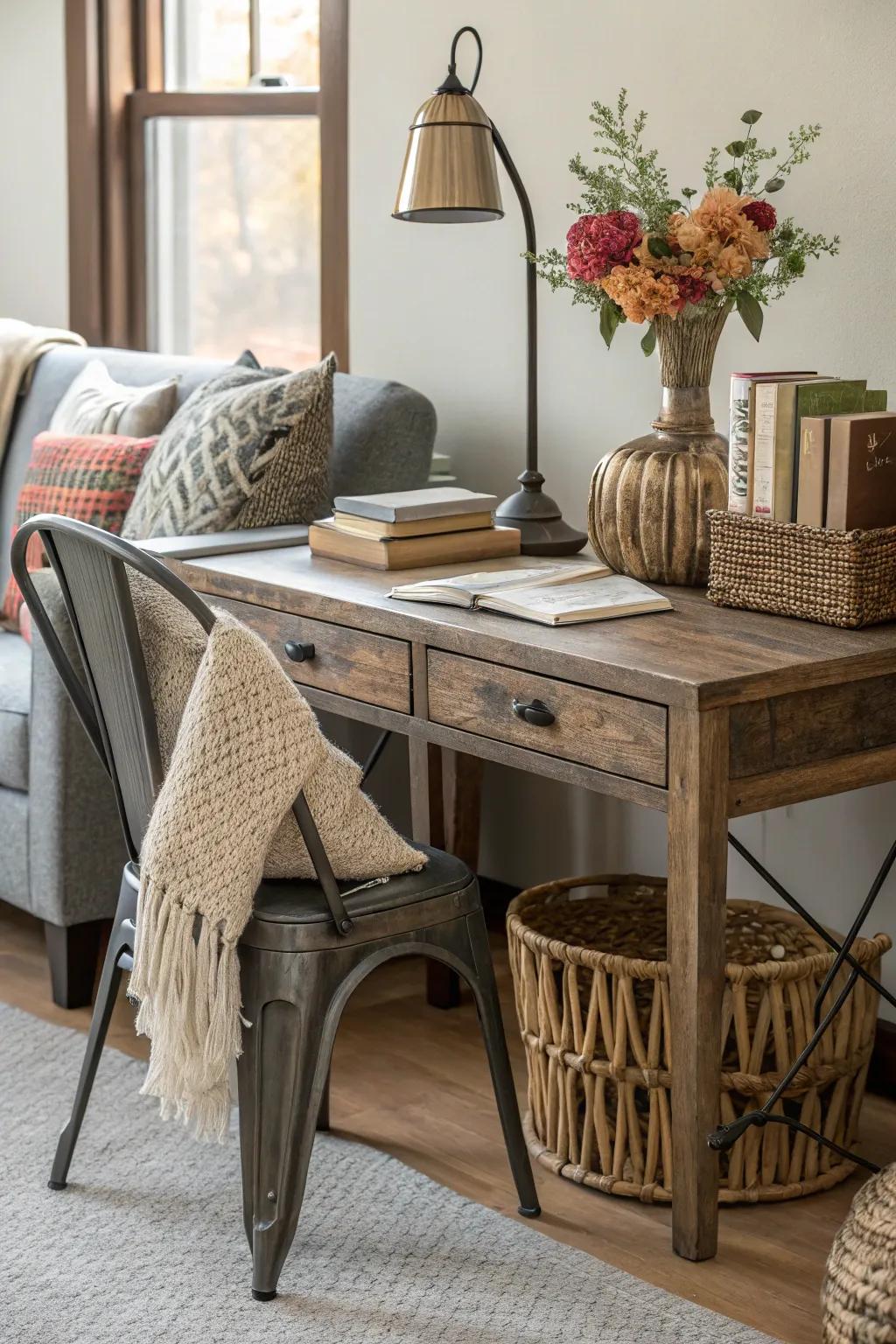 Mix textures and materials to add depth to your workspace.