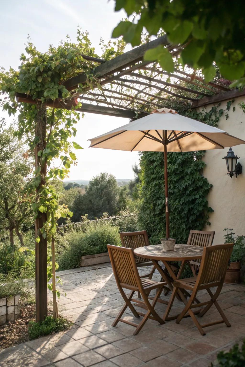 A small patio featuring smart shade solutions for comfort and design.