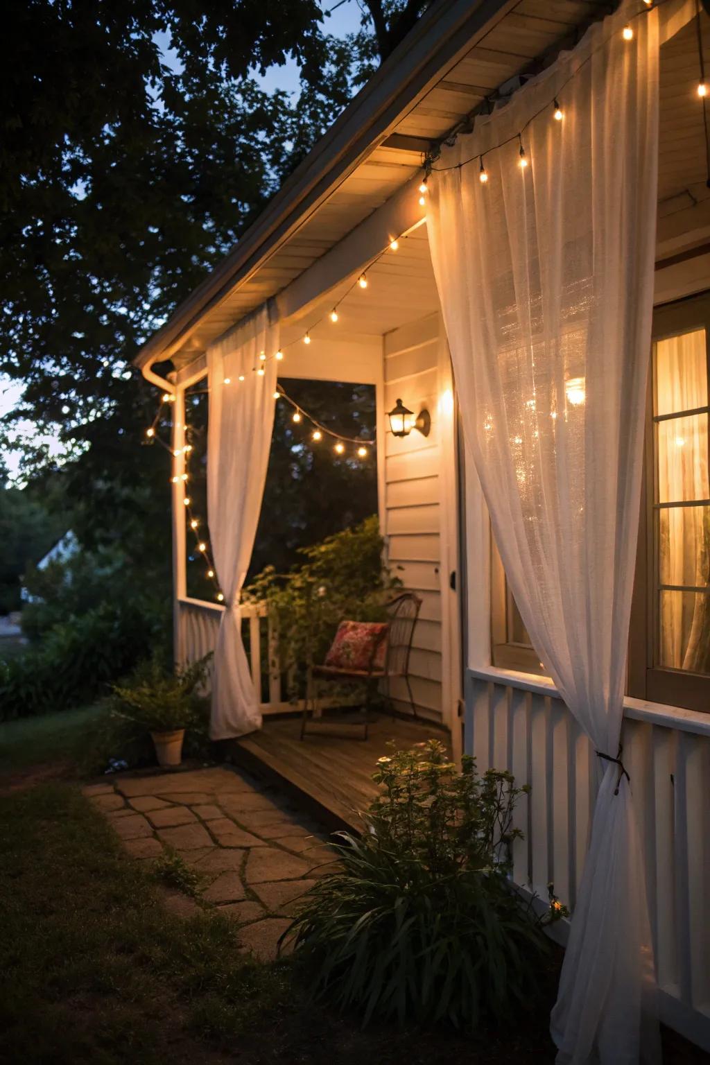 Lighting strands combined with light weaves create a magical nighttime escape.