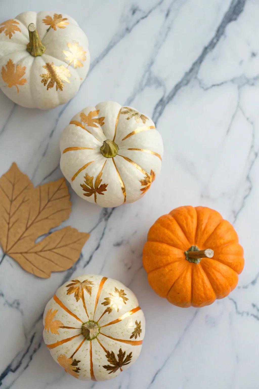 Gold leaf pumpkins introduce luxury and sophistication to any setting.