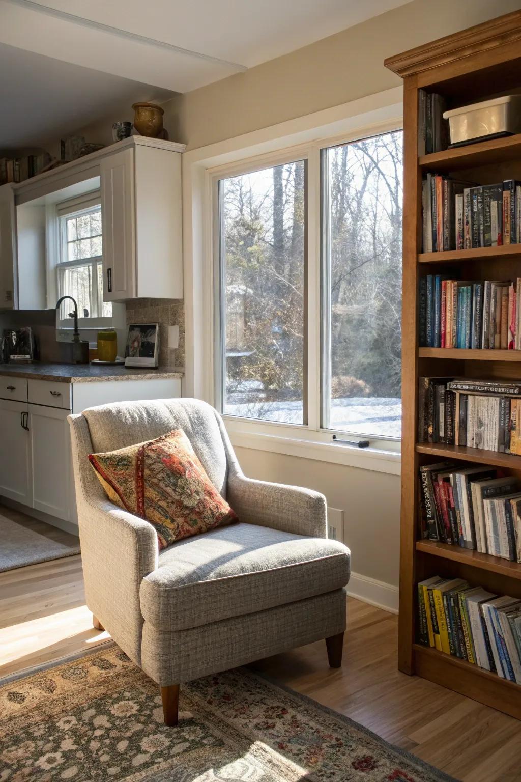 A reading nook provides a peaceful place.