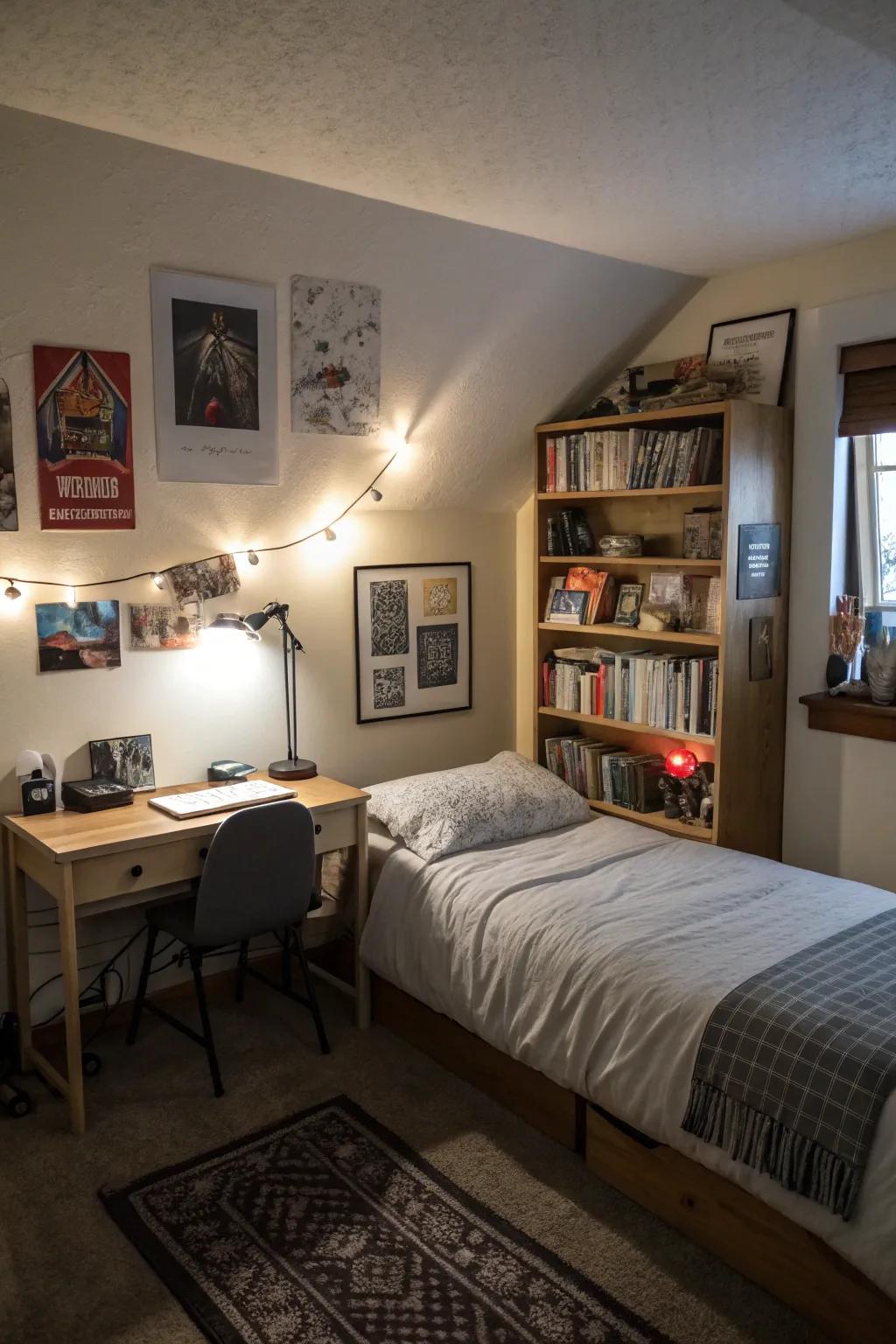 Wall-mounted lighting saves space while offering adjustable illumination.