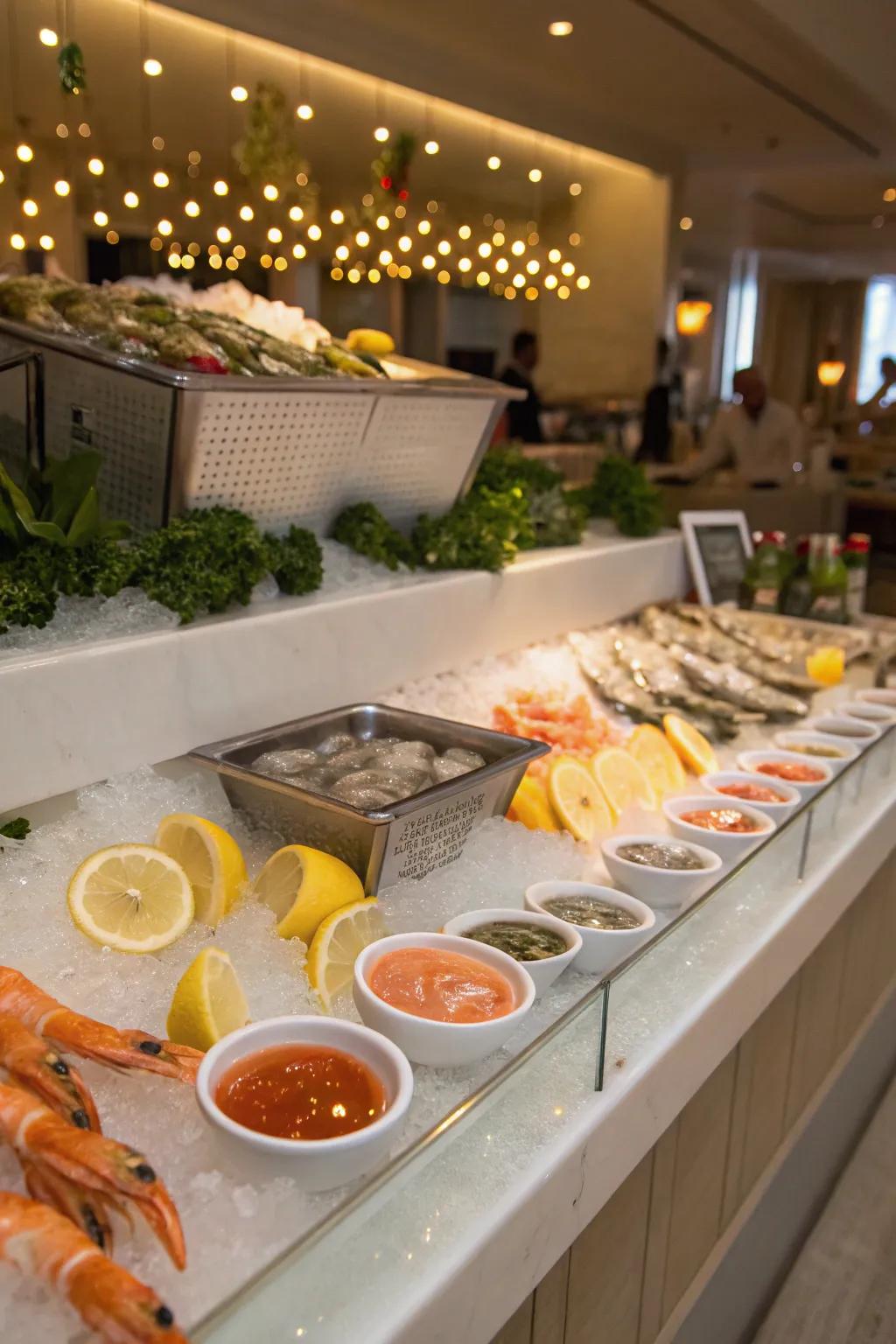 An iced seafood bar offering a hint of elegance and freshness.